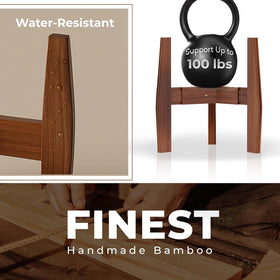 ROCCA bamboo stand secures smaller to larger pots across two tiers.