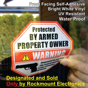 Rockmount Electronics Gun Danger warning sign on door glass enhances security awareness.