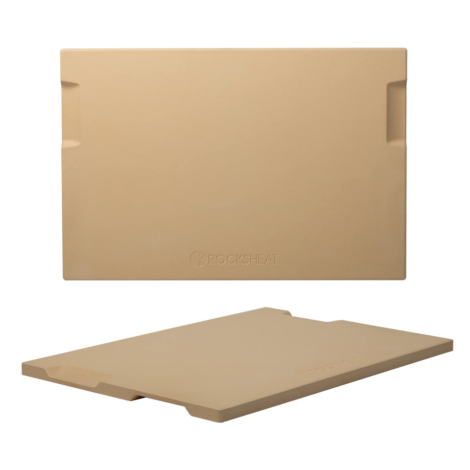 ROCKSHEAT pizza stone 20x13-5 setup for even heat and crisp crust