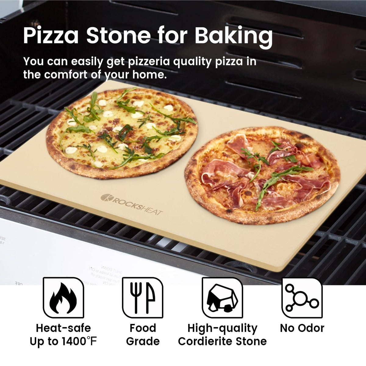 ROCKSHEAT pizza stone with bread dough browning evenly