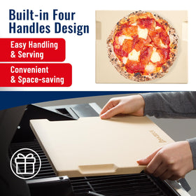 ROCKSHEAT double-faced handles enable easy transfer from oven
