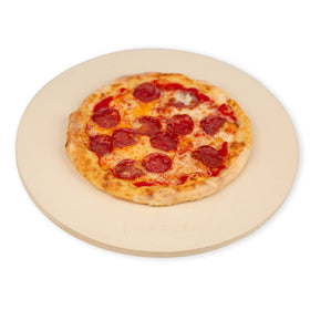 ROCKSHEAT round 16-inch pizza stone for even heat and crisp crust.