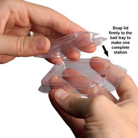 Rockwell Labs bait plate station demonstrates gel, granule, and liquid bait compatibility for versatile use.