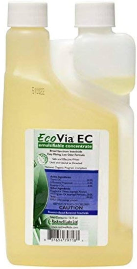 Rockwell Labs EcoVia EC 1 Pint bottle on shelf, an easy botanical pest control option.