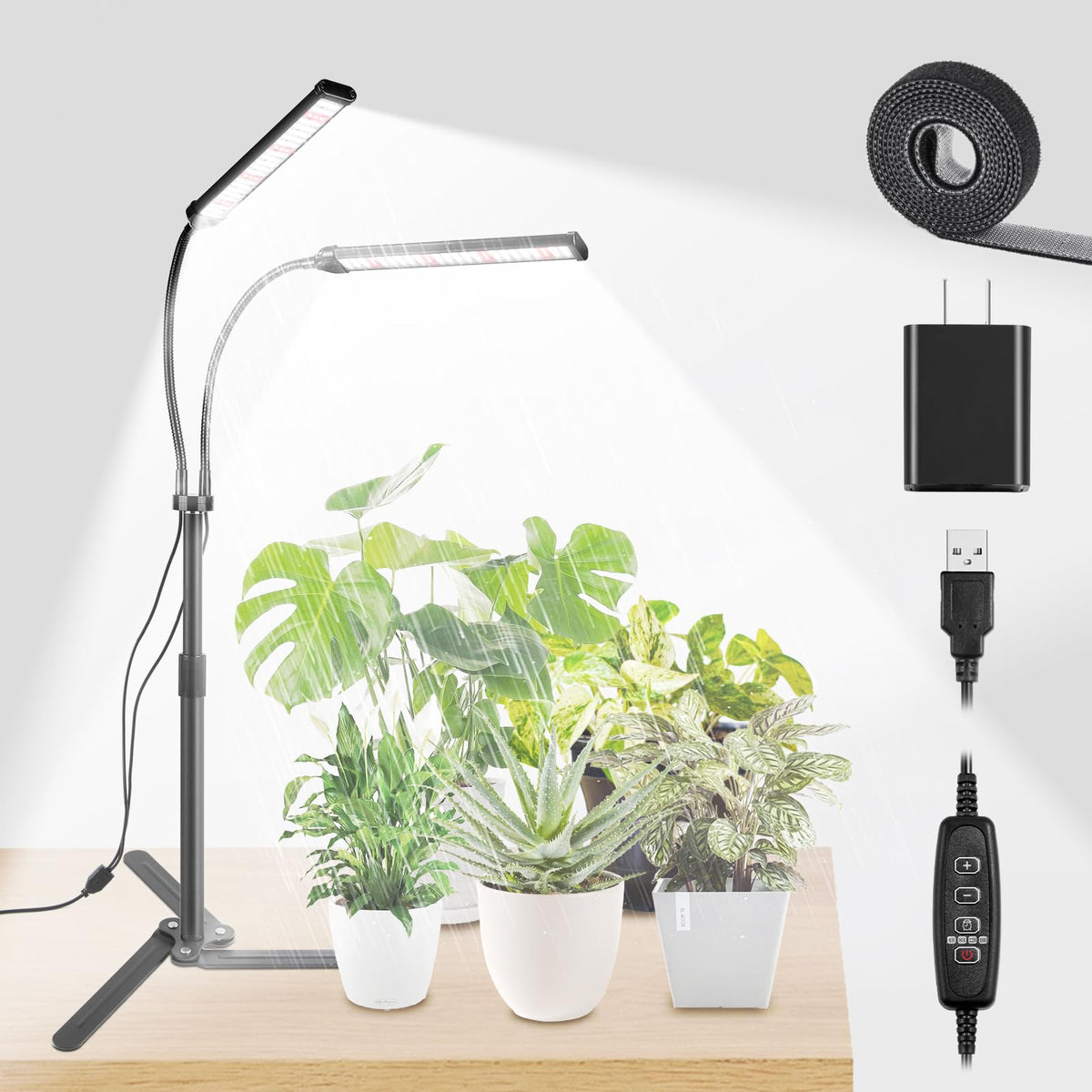 RODINTO grow light with full-spectrum dual-head illuminates indoor plants for robust growth.