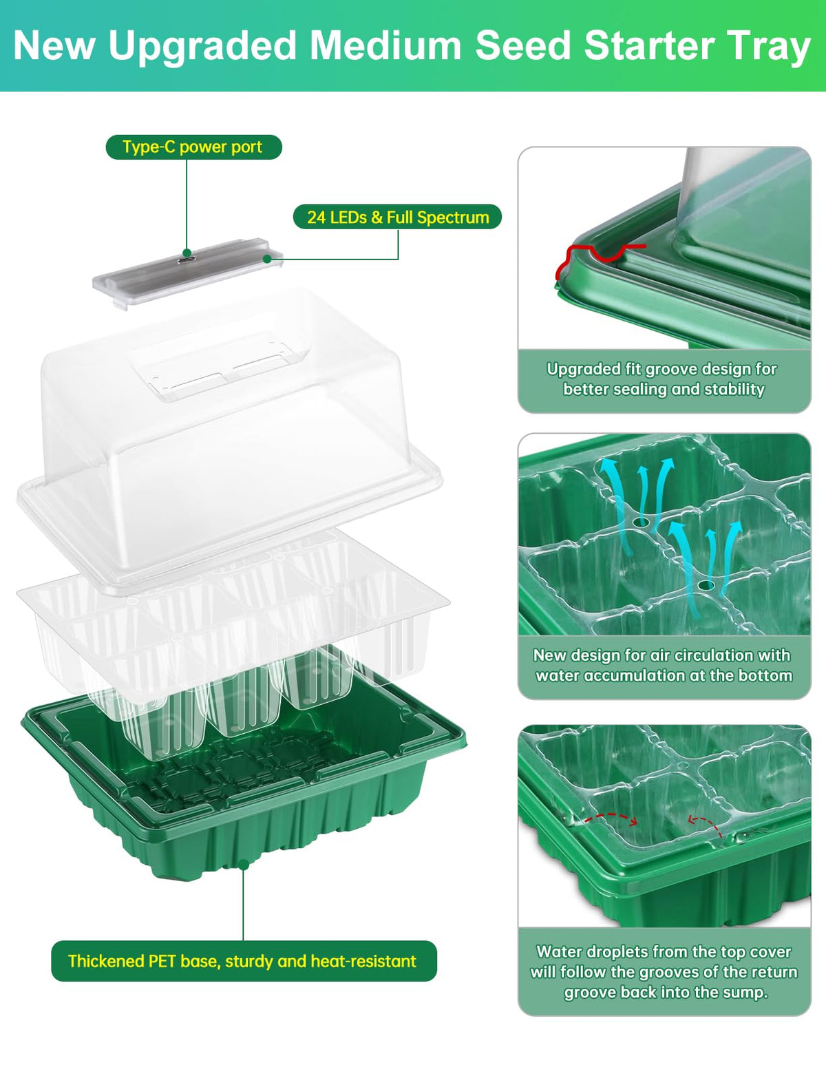 RODINTO upgraded 24 full spectrum LEDs illuminate indoor seedling growth