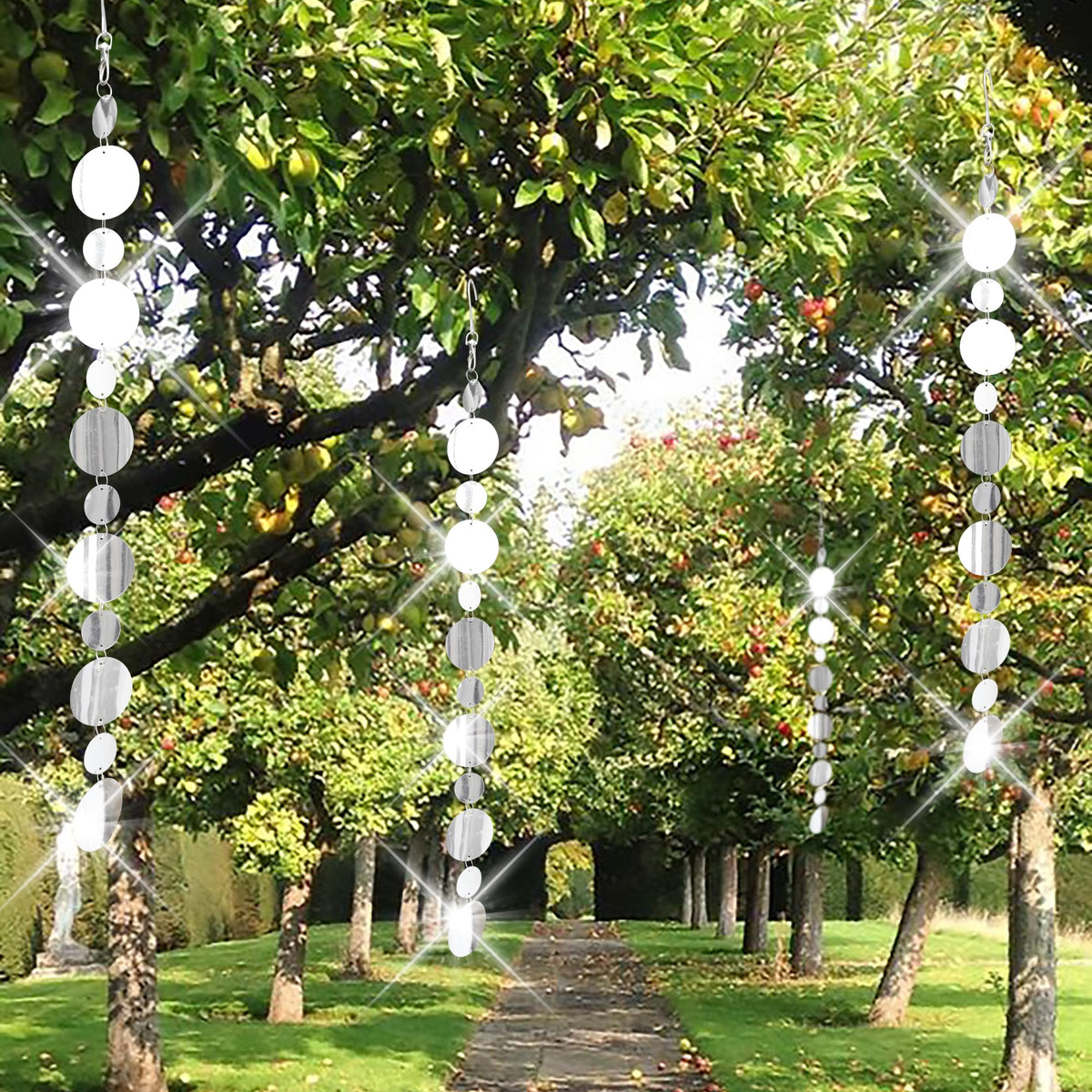 Rodudu Bird Scare Disc sunlight-glint creates flashing light to discourage birds in sunny yards.