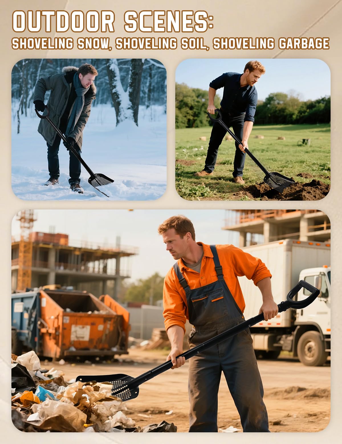 Roetelo multi-purpose sifter shovel suits beach, garden, and farm tasks.