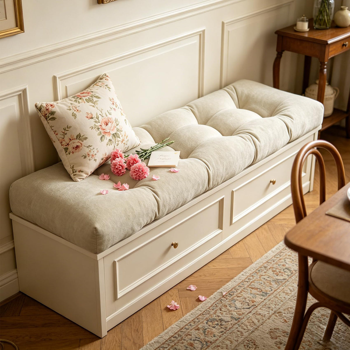 ROFIELTY bench cushion on bay window setup for relaxing views.