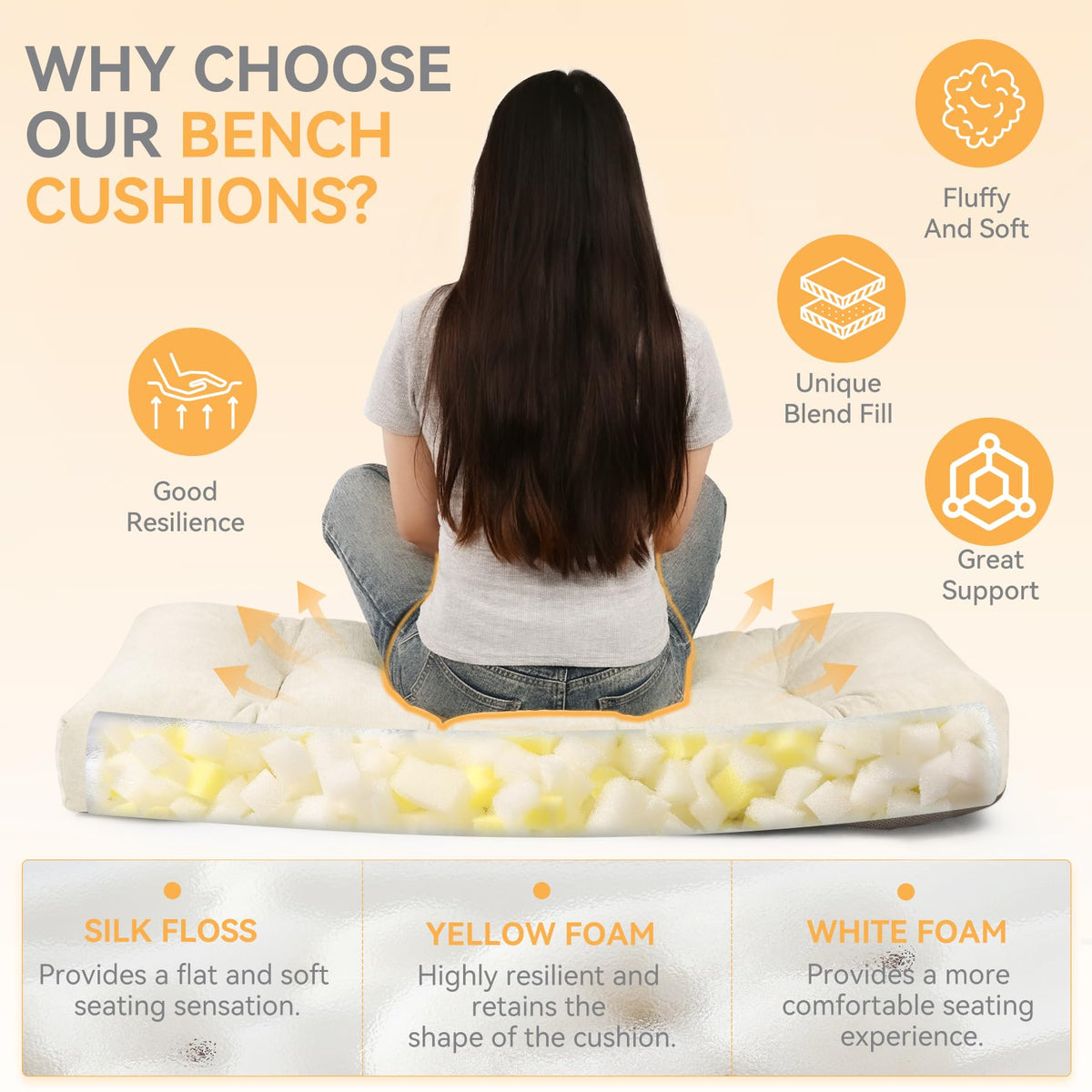 ROFIELTY tufted cushion with foam core provides gentle support.