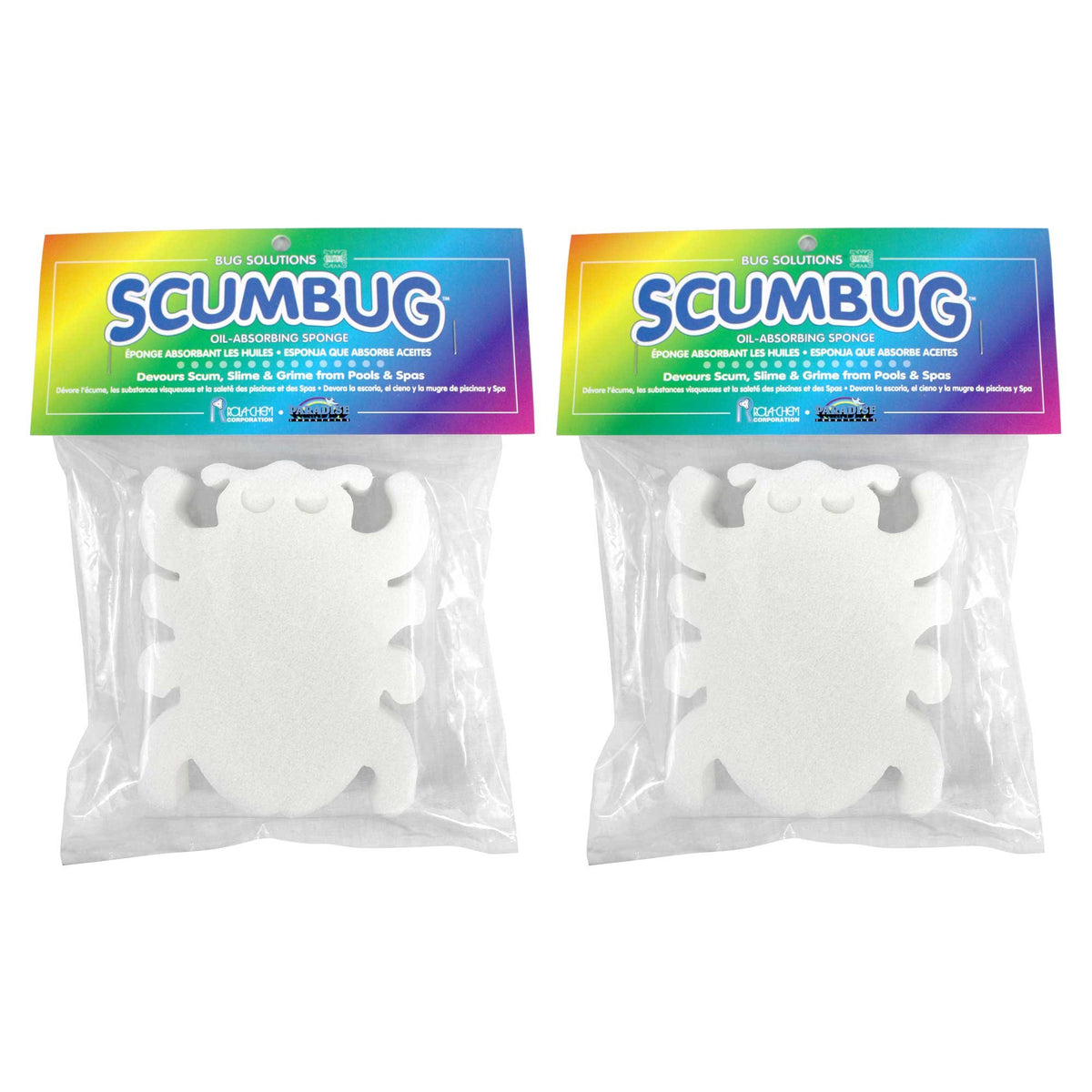 Rola-Chem Scumbug oil-absorbing sponge in a pool skimmer for cleaner water