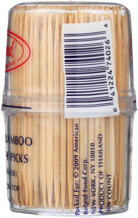 Roland Foods bamboo toothpicks in cooking and craft setups.