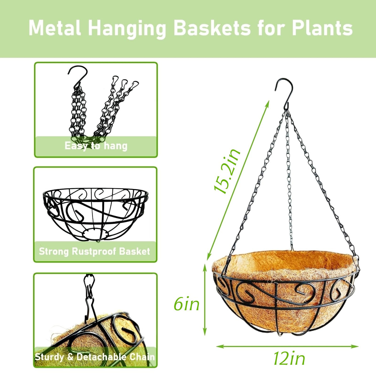 Rolanrosa basket assembly with chain and hook for easy hanging.