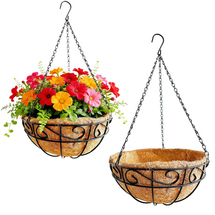 Rolanrosa hanging basket with metal frame for durable outdoor use.