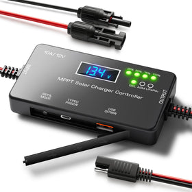 Rolokit MPPT controller with backlit LCD displaying real-time voltage for quick monitoring.
