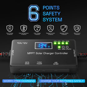 Rolokit MPPT LCD screen visible in bright sun for easy system checks.