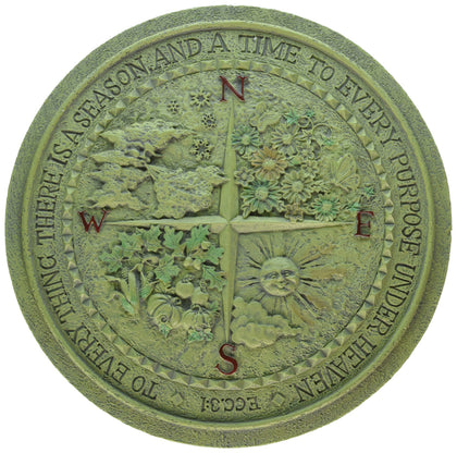 Roman 12-inch Four Seasons Garden Plaque with compass relief for outdoor garden decor.