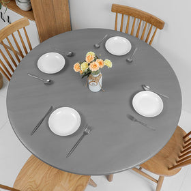 Romanstile grey table cover suited for camping and casual dining.