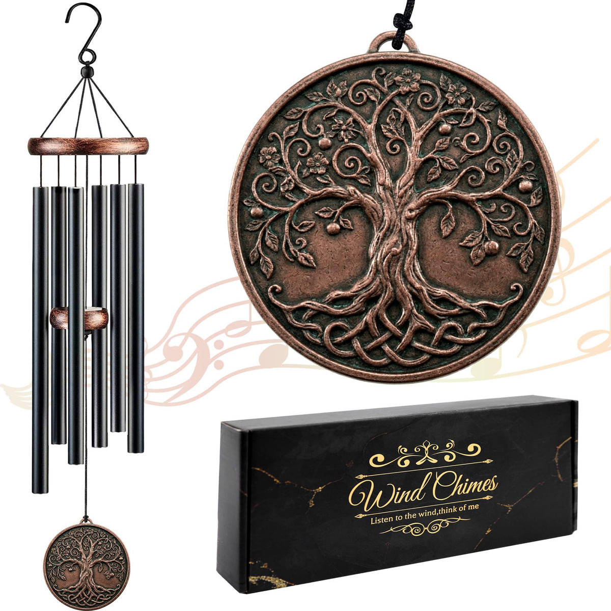 Romart Tree of Life wind chime medallion closeup for outdoor remembrance and peaceful moments
