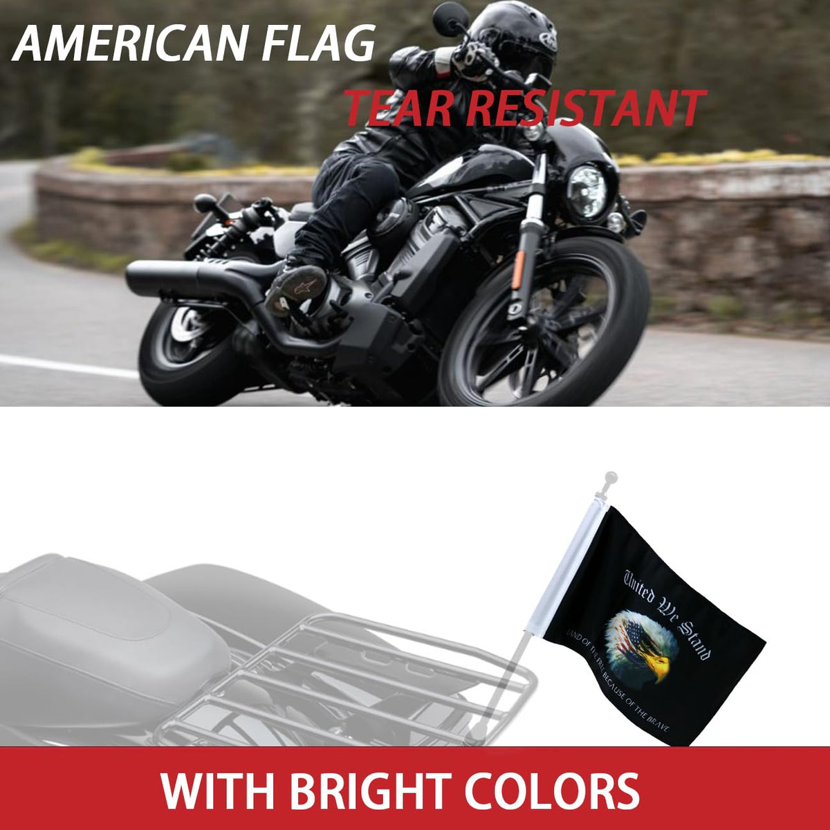 ROMASO eagle flag close-up with reinforced seams for harsh weather endurance.