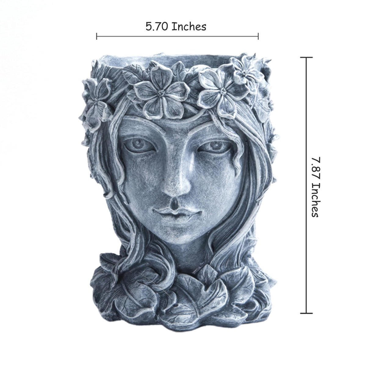 Romehaha resin head planter suitable for outdoor use in sun and rain.