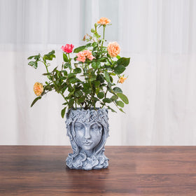 Romehaha large gray goddess planter shown on shelf for indoor decor.