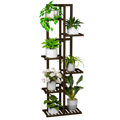 ROMGUAR CRAFT 6-tier bamboo plant stand front view showing space-saving display for multiple plants