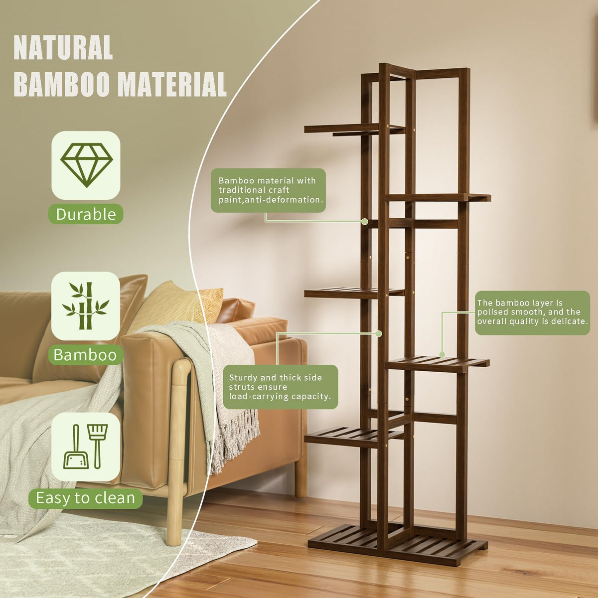 ROMGUAR CRAFT 6-tier bamboo plant stand packed for easy assembly
