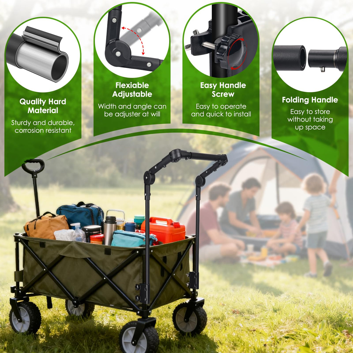 ROMILTON removable handle no-tools setup enables quick storage and transport.