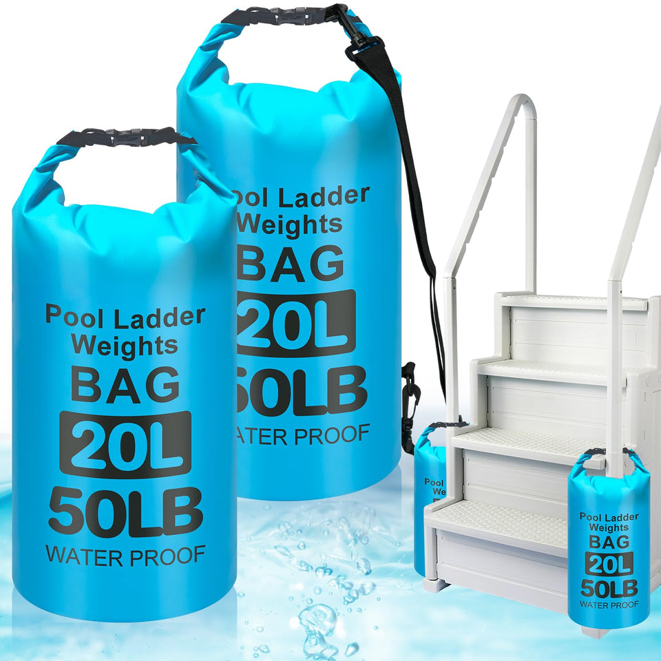ROMIVO 50lb pool ladder weights securing above-ground ladders for steady entry.