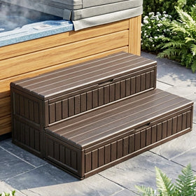 ROMIVO brown extra-wide two-step stairs, full view for stable spa entry