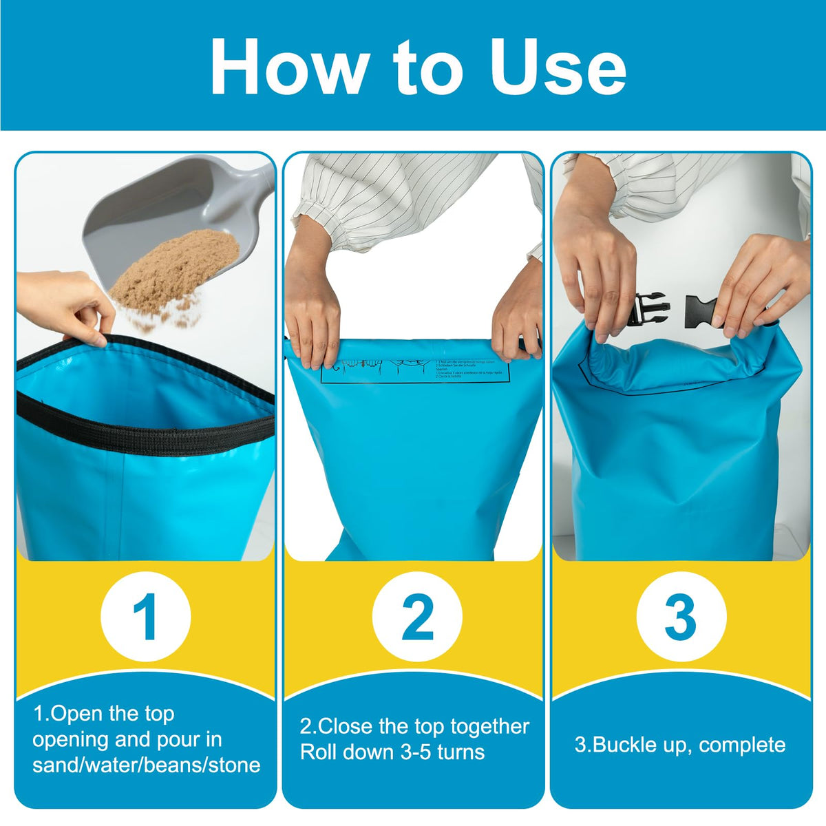 ROMIVO easy-fill opening speeds filling with sand or gravel for quick setup.