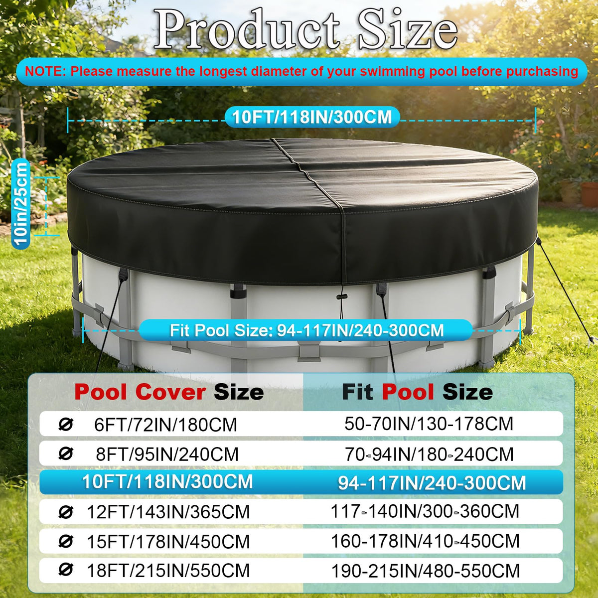 ROMIVO inflatable round pool cover showing quick snap-over design for fast setup.