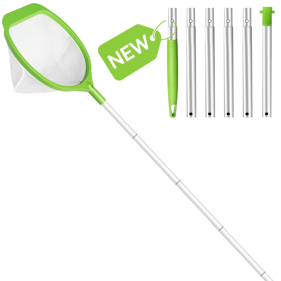 ROMIVO pool skimmer with deep mesh bag captures leaves and fine debris quickly.