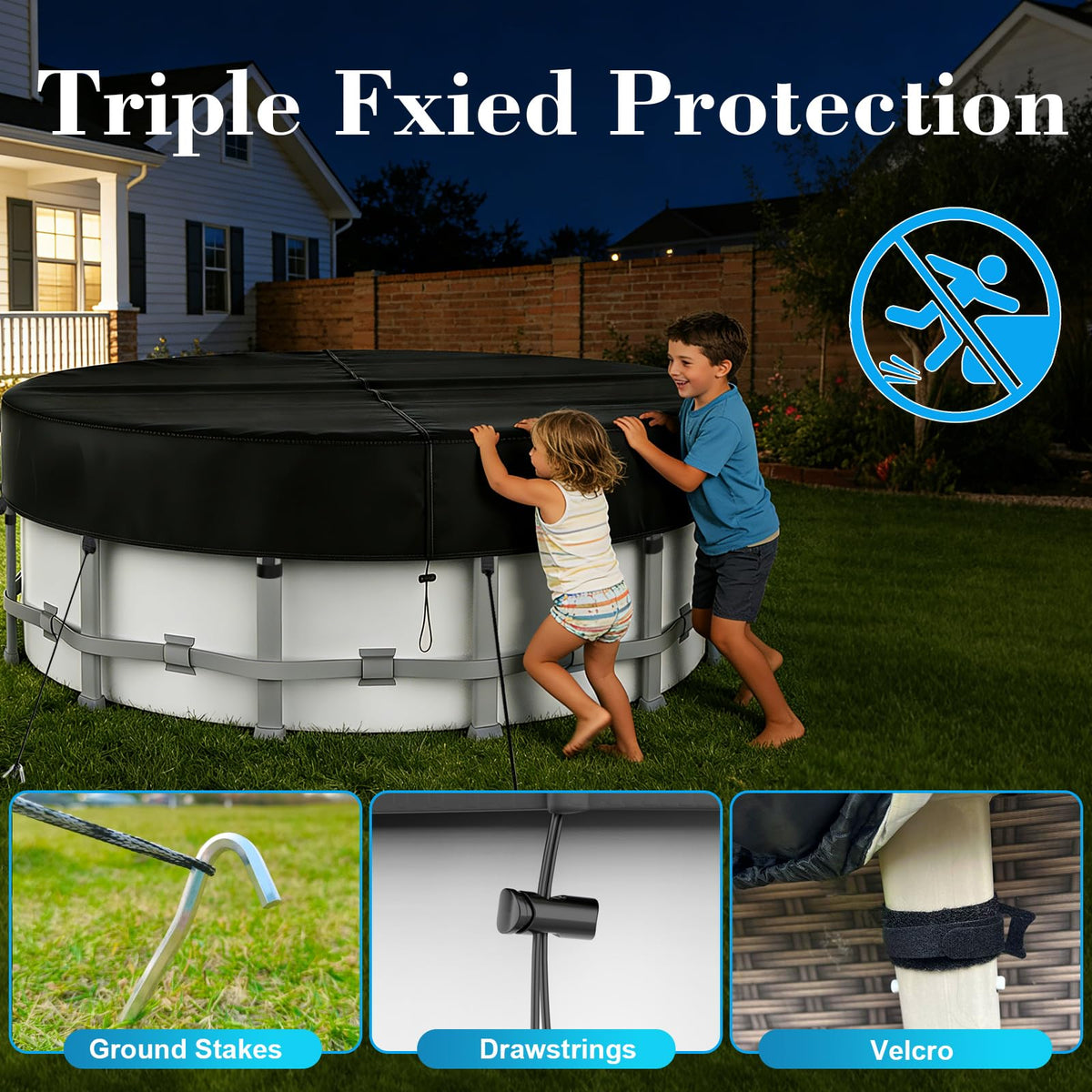 ROMIVO wind-resistant cap design on pool cover withstands storms without loosening.