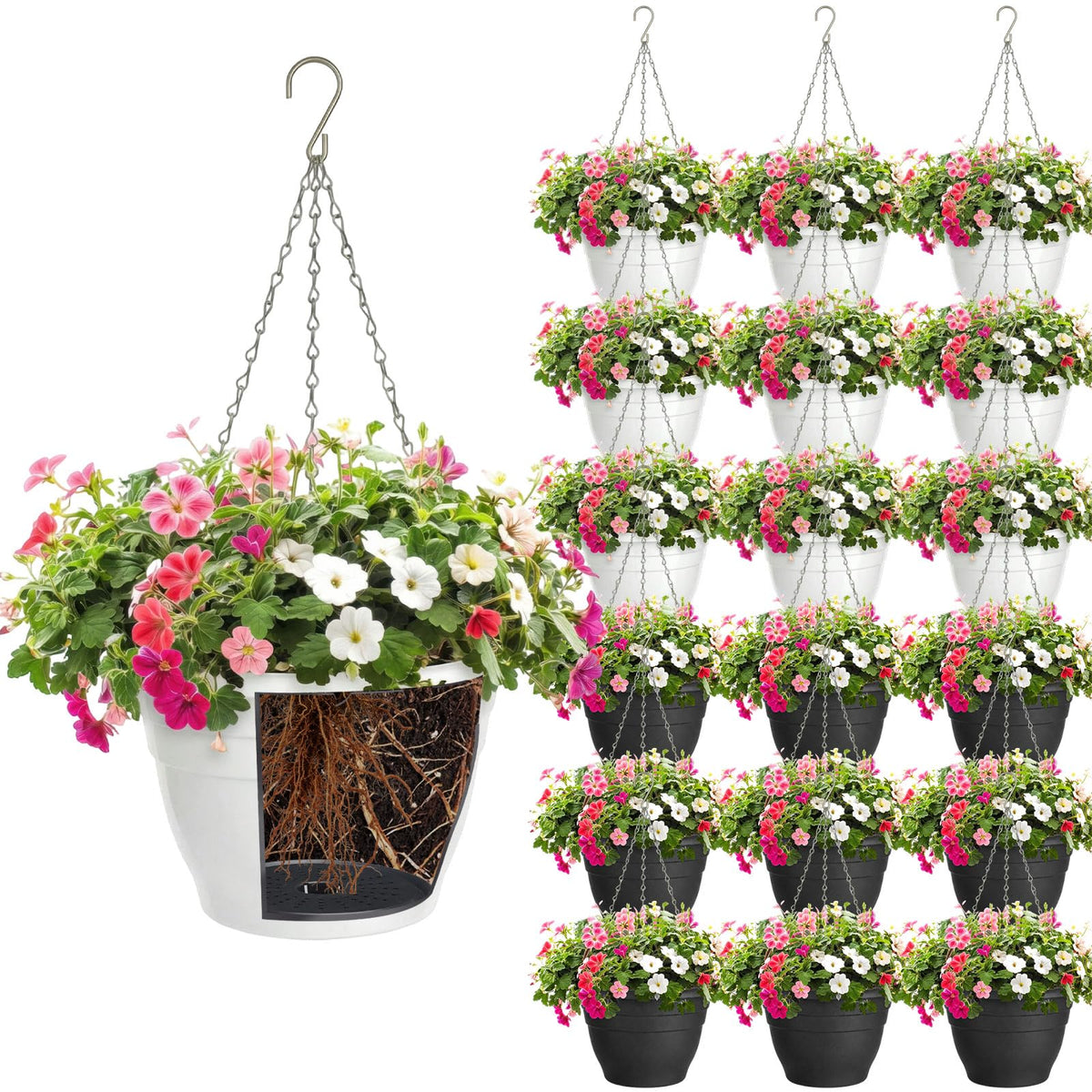 Romooa 20-piece hanging planter set with 9.84-inch diameter for balcony gardening