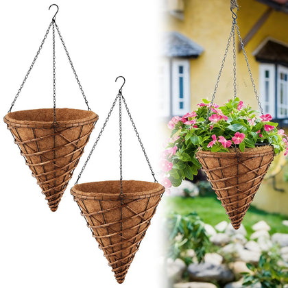 Romooa 2-pack cone rattan baskets with hanger for stylish outdoor decor.