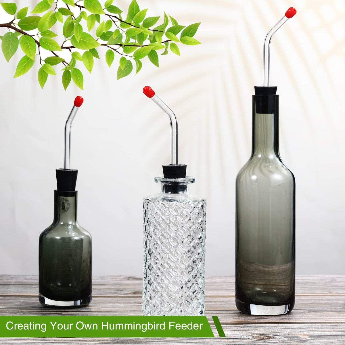 Romooa feeder tubes—glass and plastic materials, ideal for long-lasting outdoor use.