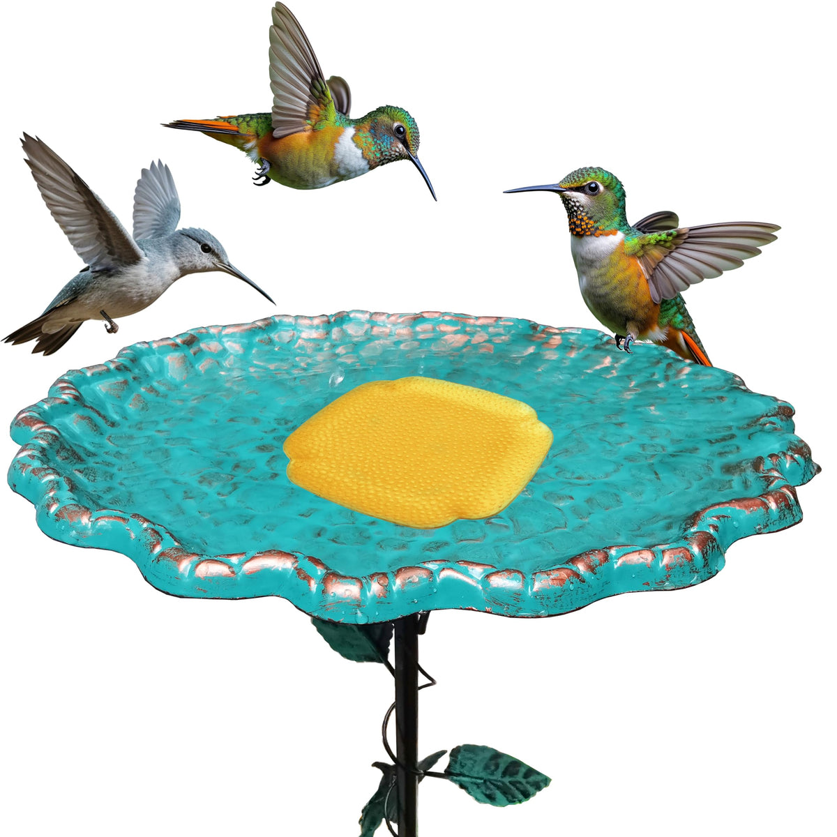 RONDURE square copper disc birdbath close-up for natural purification