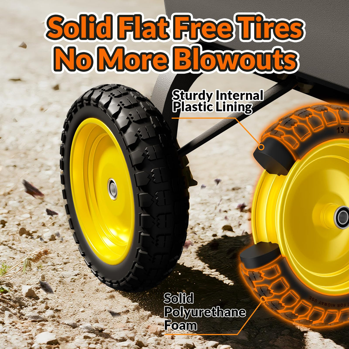 RONPOW 13-inch tire provides reliable traction on gravel, grass, and pavement