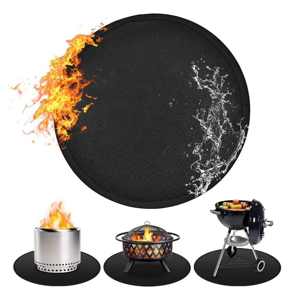 Ronsan 36-inch round fire pit mat under Solo Stove Bonfire protects deck and reduces sparks.
