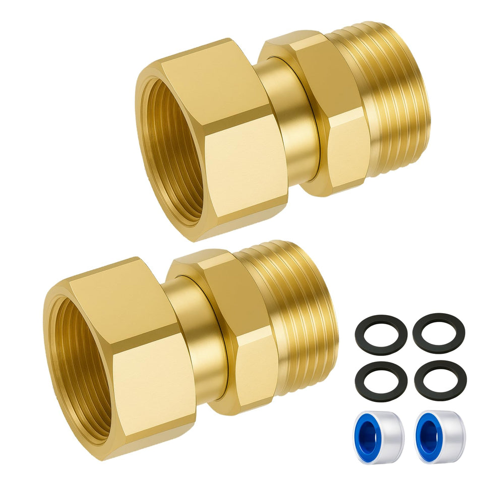 ROOGSIH brass swivel connector with 360-degree rotation for kink-free water flow.