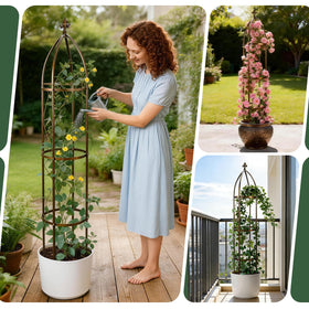 ROOLLYA easy-install obelisk adds vertical growing space for plants.