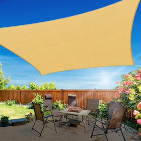 RoomHacks sun shade sail 12x12 in sand over patio for UV protection