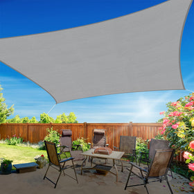 RoomHacks sun shade sail 12x16 grey shields from the sun and heat.