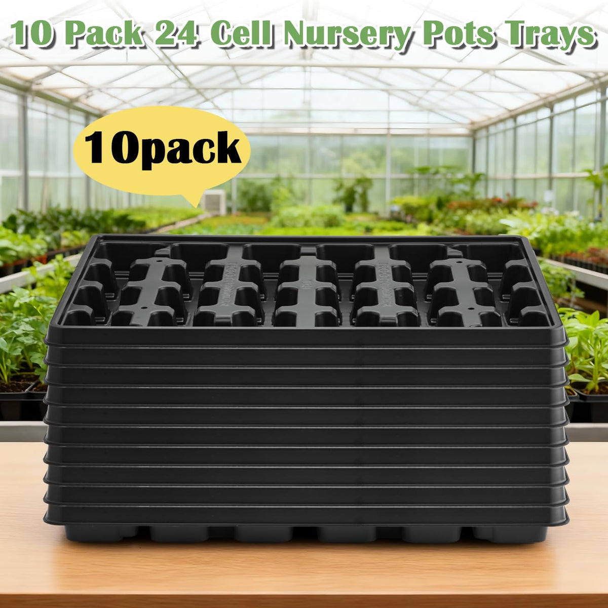 RooTrimmer 10-pack stacked demonstrates easy transport of multiple seedlings at once.