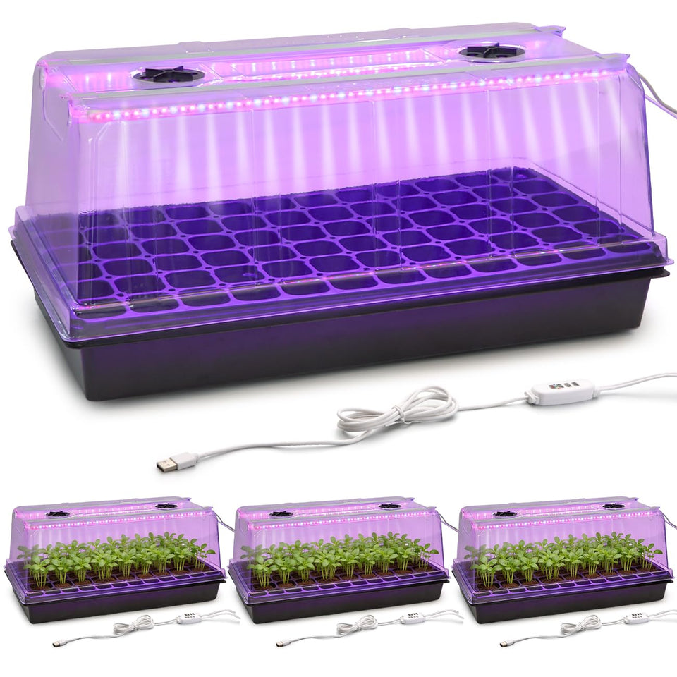 RooTrimmer 1020 trays with grow light dome for reliable seed germination