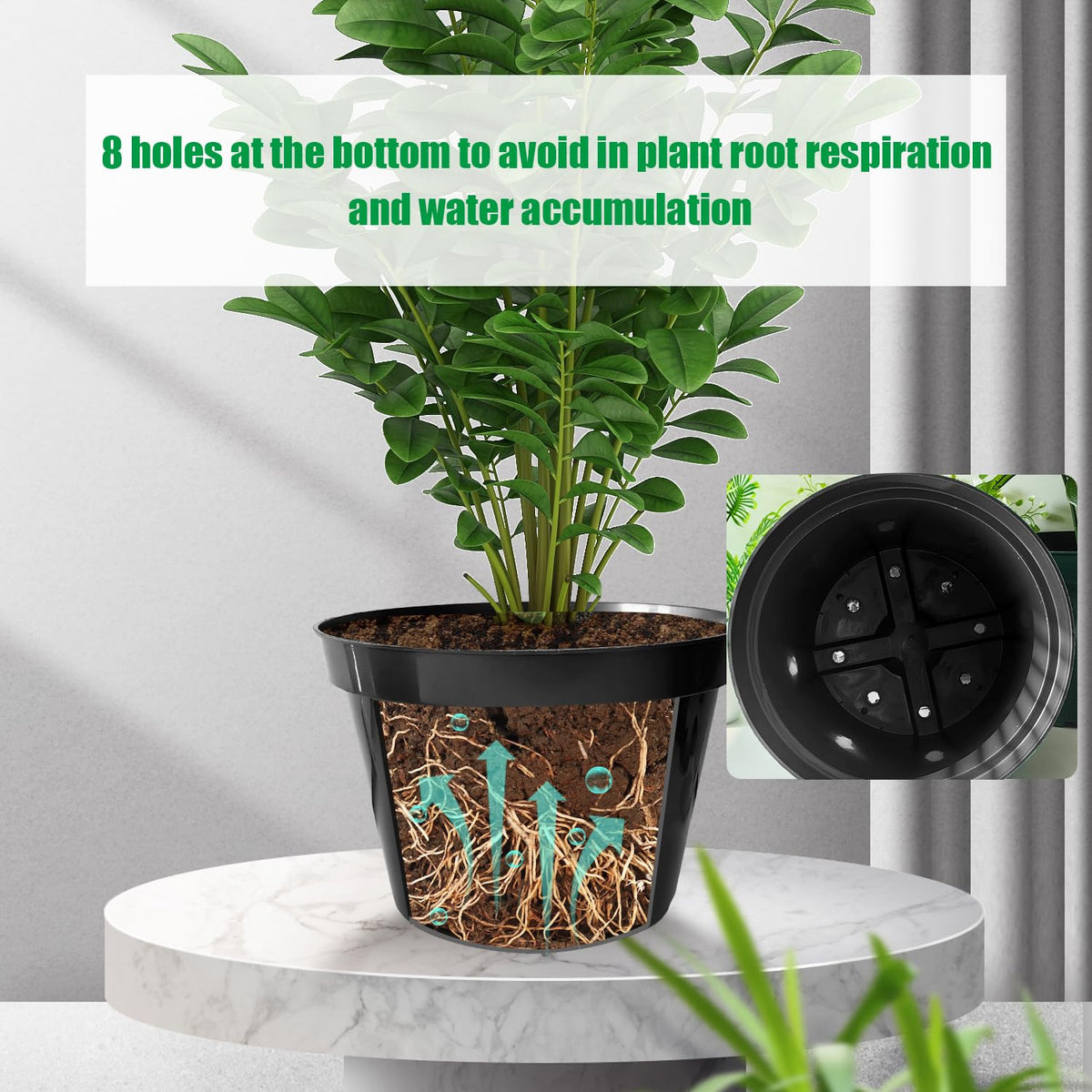 RooTrimmer pot with drainage holes bottom view promotes root airflow