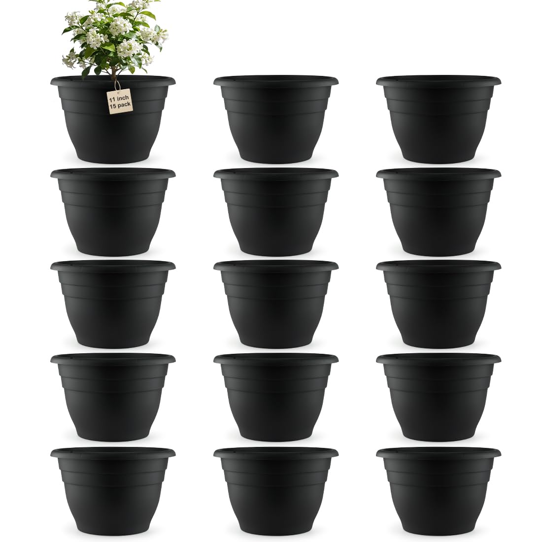 RooTrimmer 11-inch black pot with drainage holes for healthy plant care.