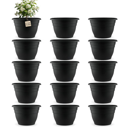RooTrimmer 11-inch black pot with drainage holes for healthy plant care.